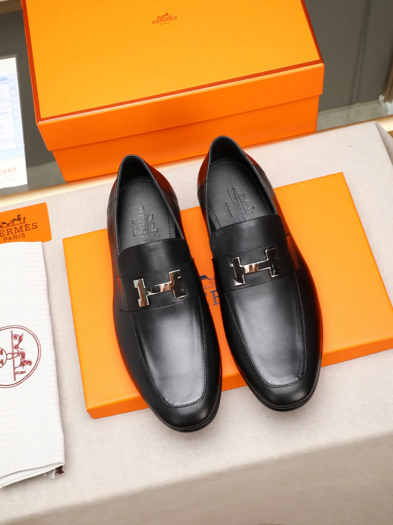 Hermès H-Loafer Black Leather H-Buckle Loafers 2