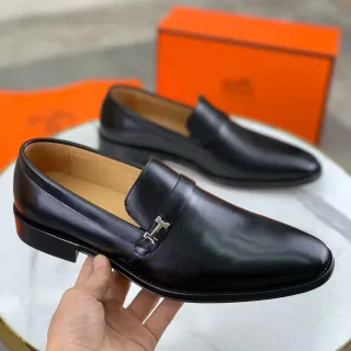 Mocassins Hermès H Loafer Couro Polido Preto
