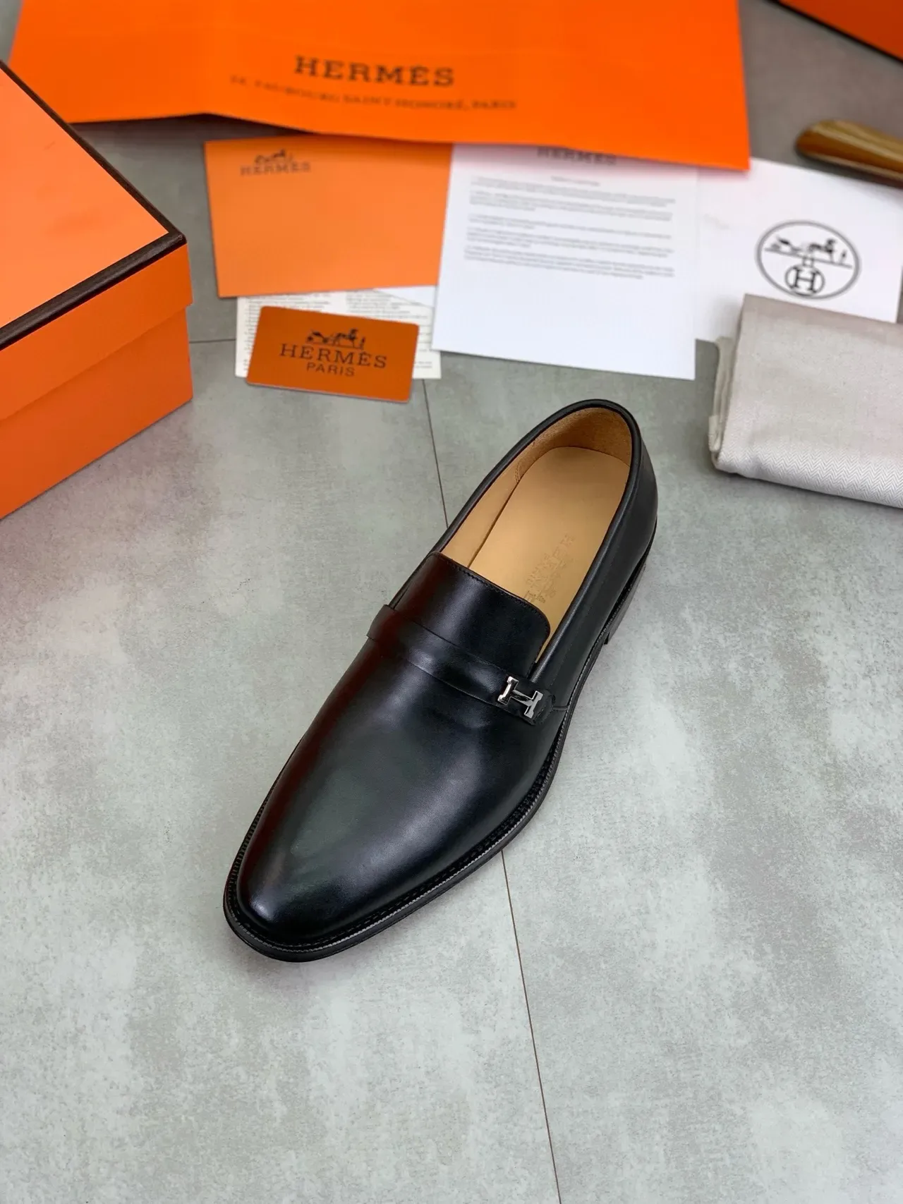 Hermès H Loafer Black Polished Leather Loafers 4