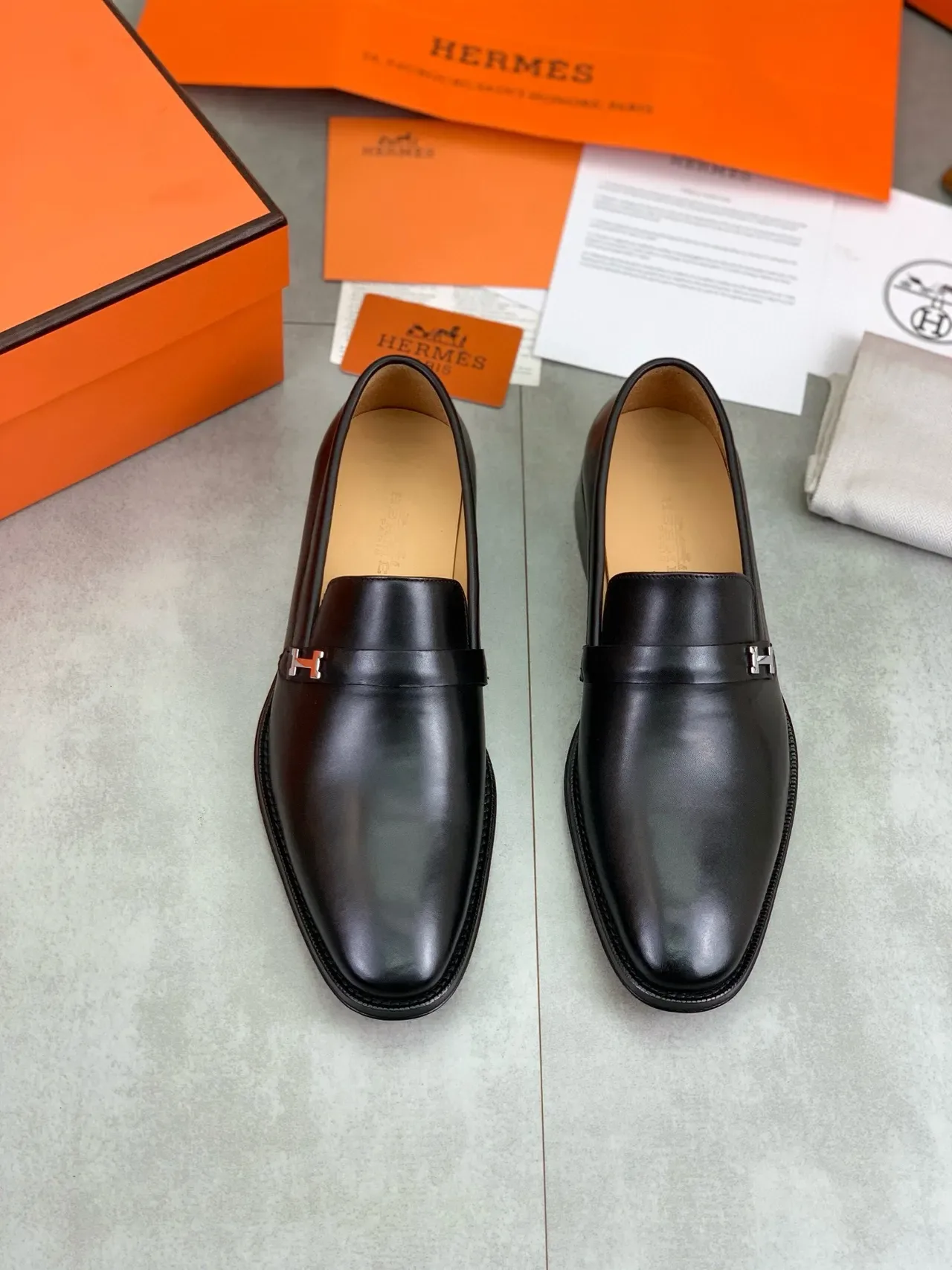 Hermès H Loafer Black Polished Leather Loafers 5
