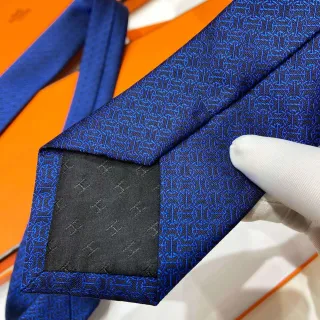 Hermès H-Motif Blue Black Jacquard-Woven Monogram Necktie