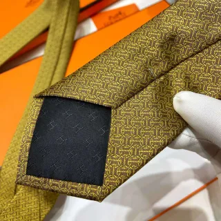 Hermès H Motif Jacquard Yellow and Brown Necktie