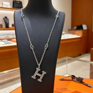 Hermès H Pendant Silver Chain Necklace