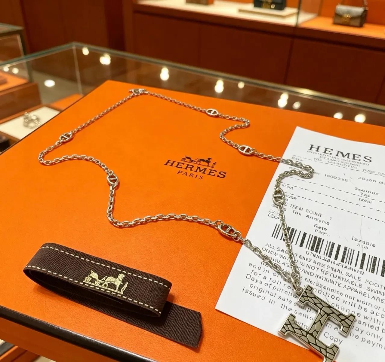Hermès H Pendant Silver Chain Necklace 2
