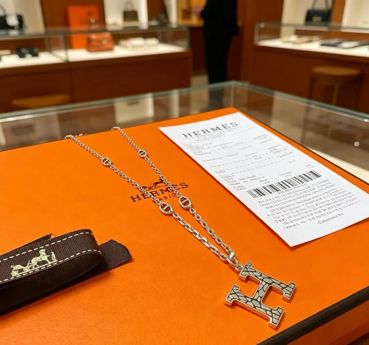 Hermès H Pendant Silver Chain Necklace 4