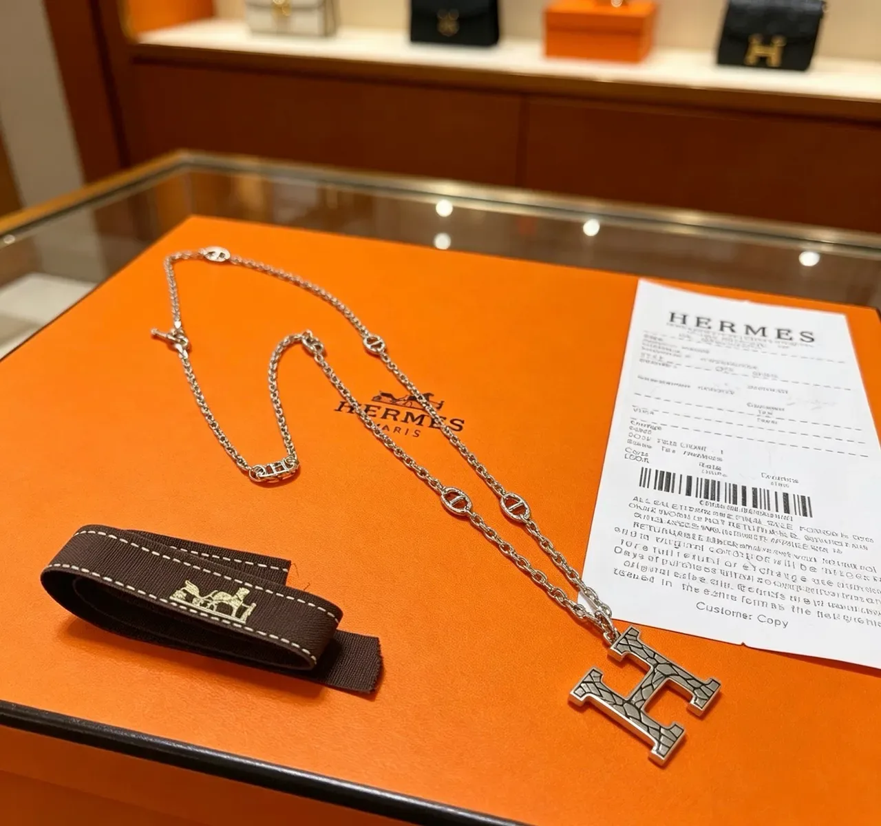 Hermès H Pendant Silver Chain Necklace 6