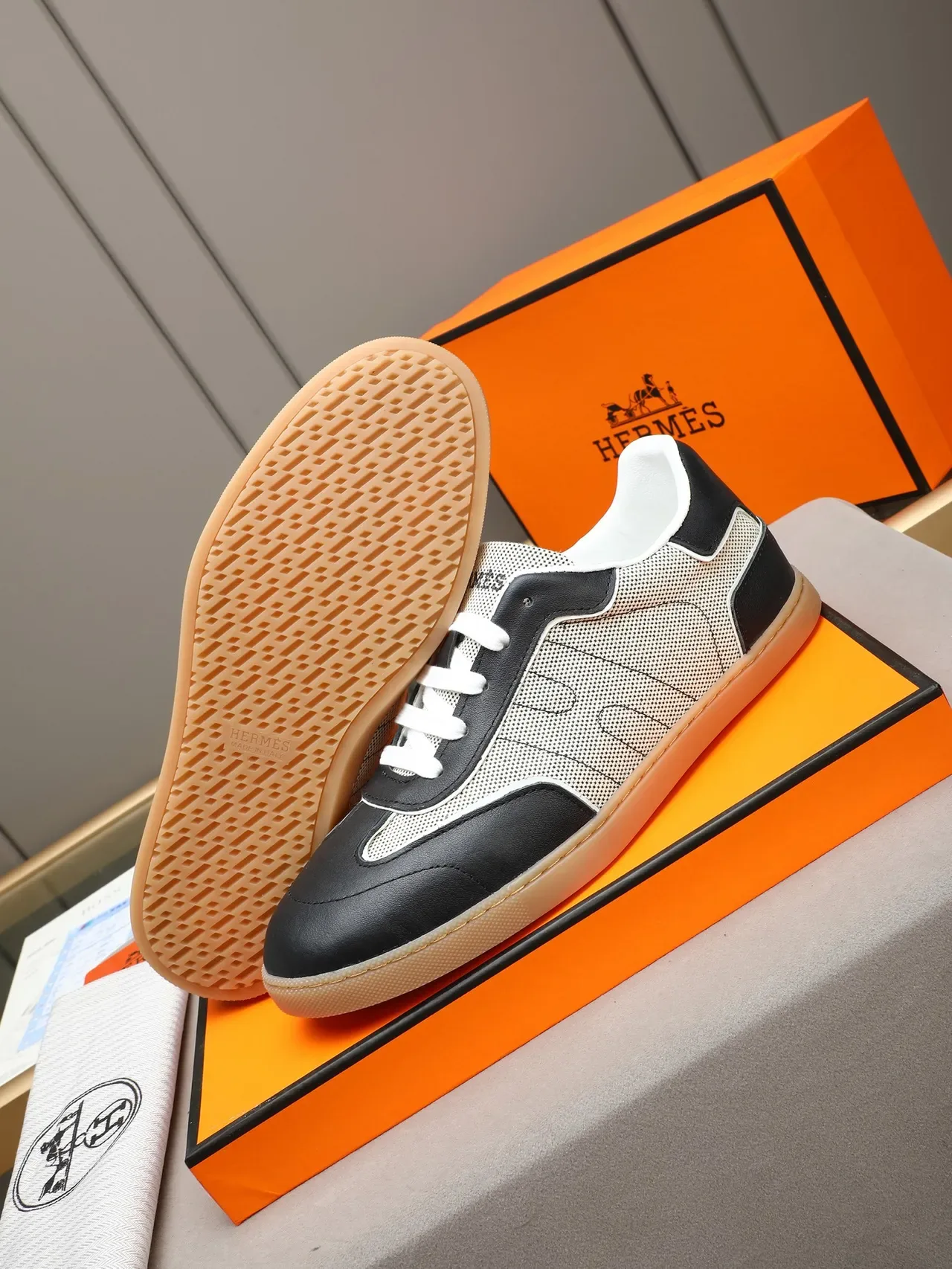 Hermès Mesh and Leather Panel Sneaker 4