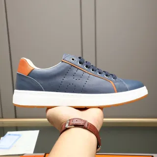 Hermès Navy and Orange Perforated Leather Lifestyle Sneaker