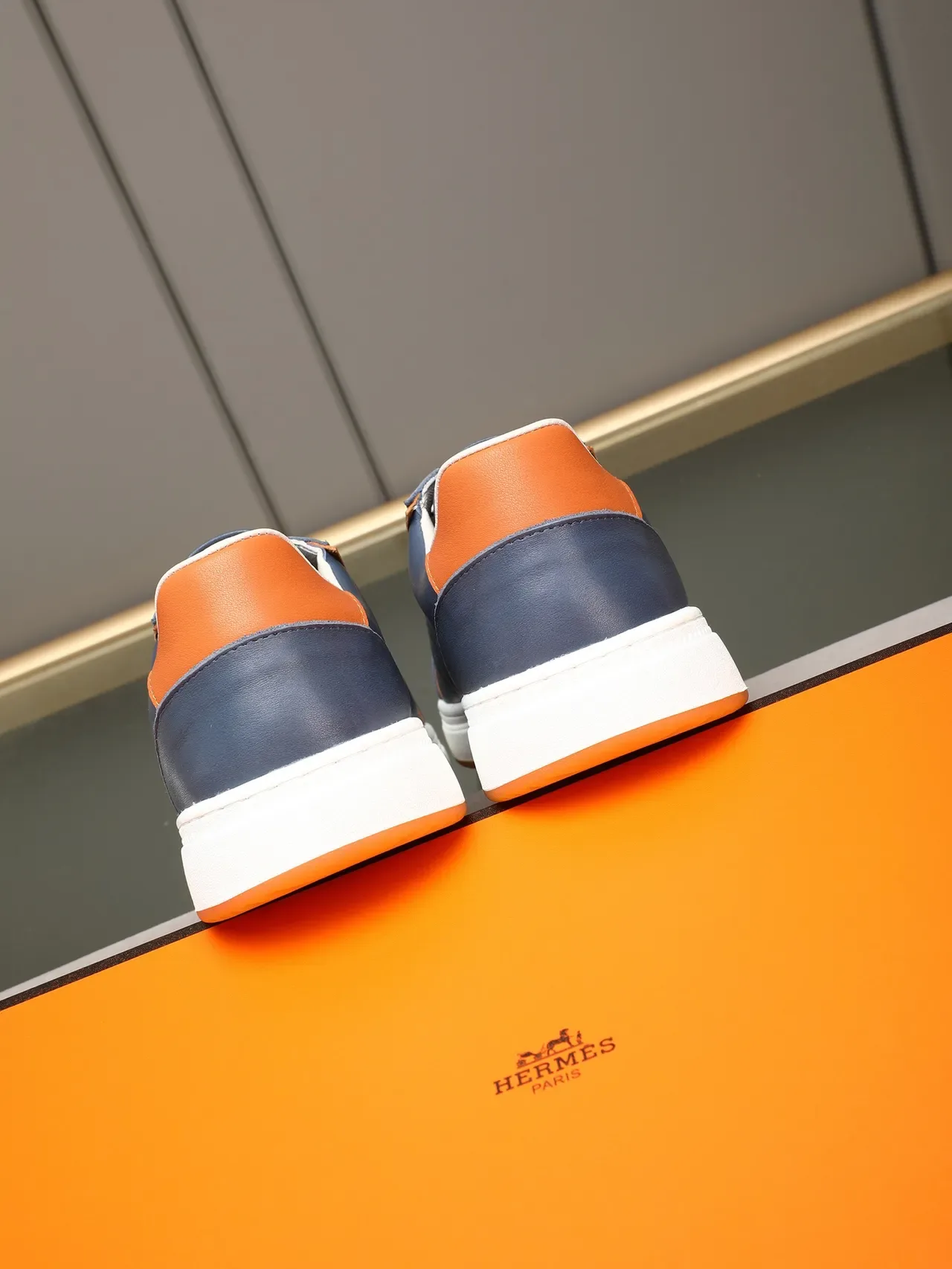 Hermès Navy and Orange Perforated Leather Lifestyle Sneaker 3