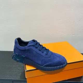 Hermès Navy Blue Suede Upper Sculpted Ridged Rubber Sole Lifestyle Sneakers