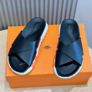 Hermès Oran Black and White Platform Slide Slippers