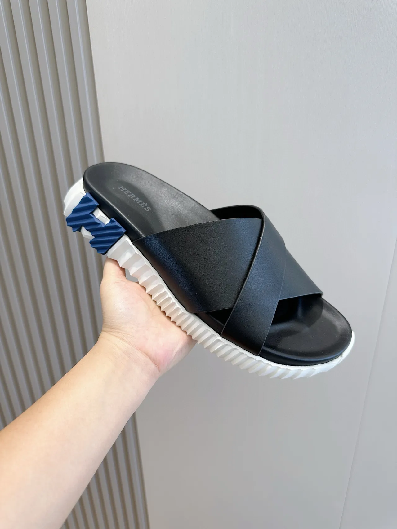 Hermès Oran Black and White Platform Slide Slippers 5