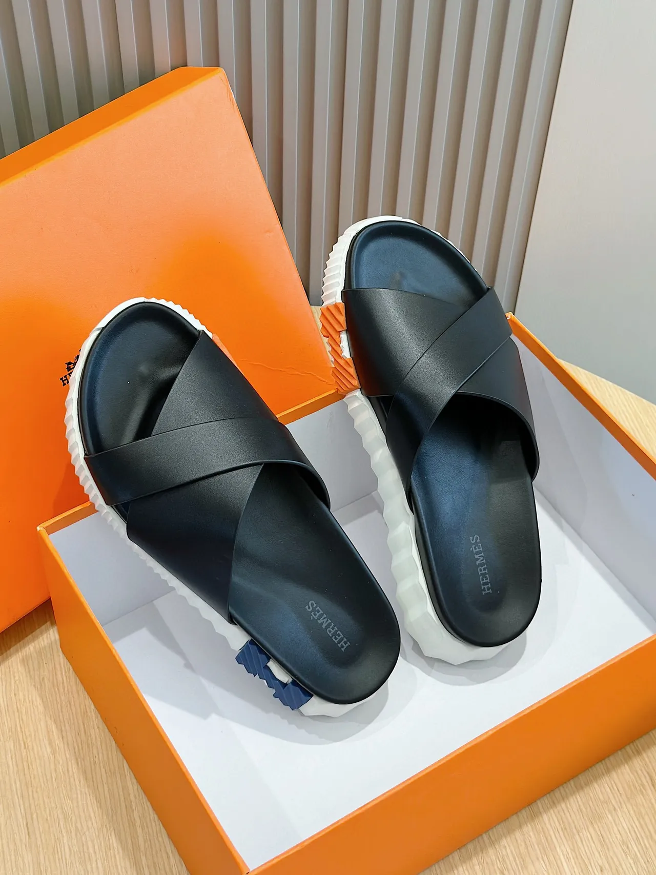Hermès Oran Black and White Platform Slide Slippers 9