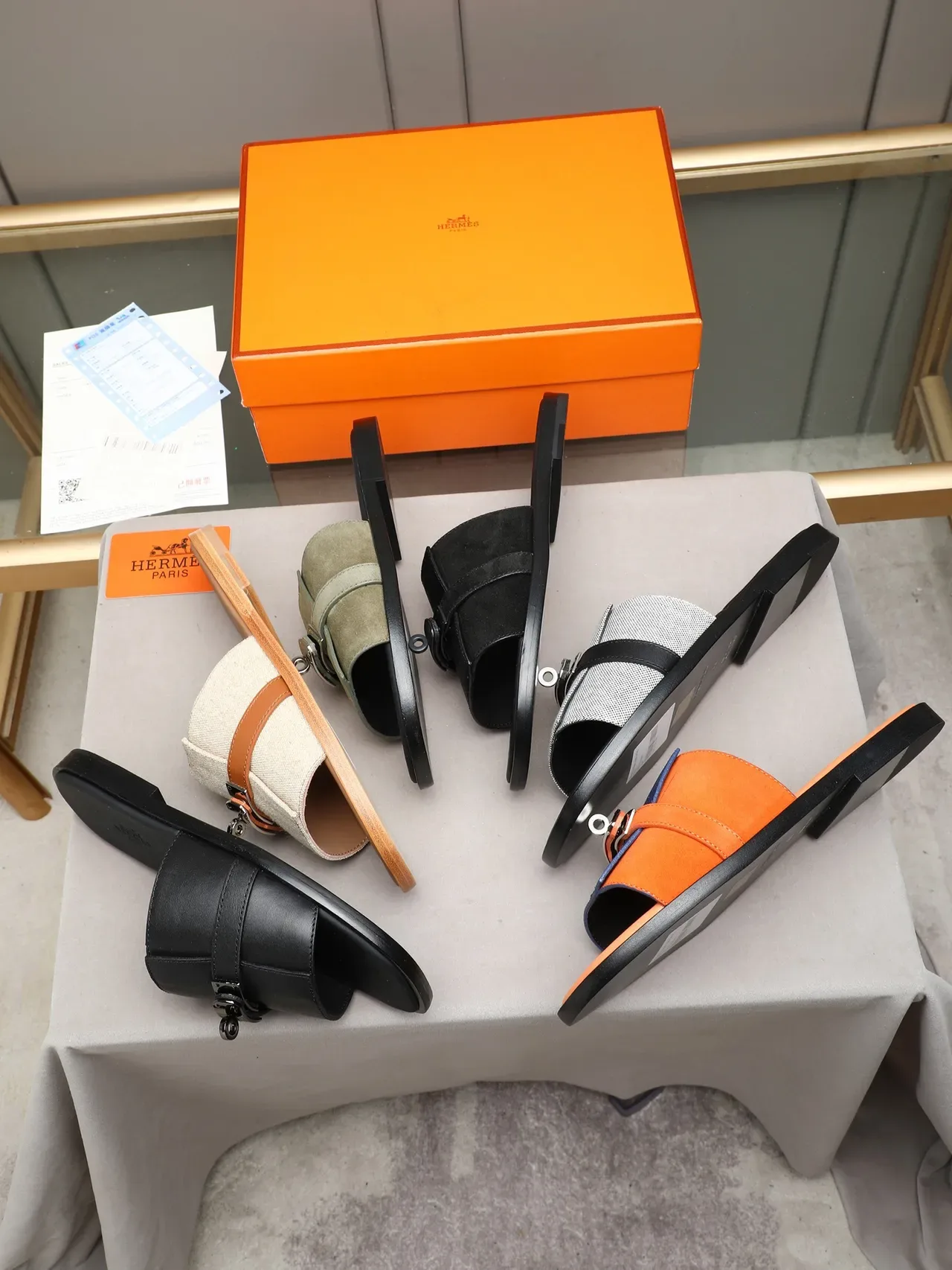 Hermès Oran Negro Naranja Flat Slide Metal H-Toggle Hardware Sandalias 2