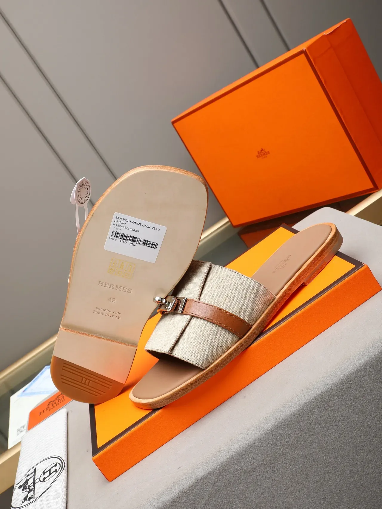 Hermès Oran Negro Naranja Flat Slide Metal H-Toggle Hardware Sandalias 13