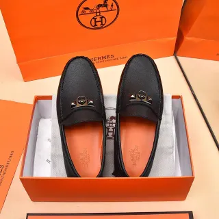Hermès Oran Black Orange Textured Leather Slip-On Construction Loafer
