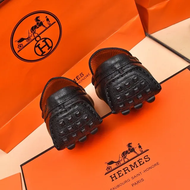 Hermès Oran Black Orange Textured Leather Slip-On Construction Loafer 3