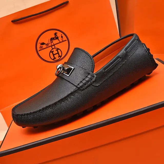 Hermès Oran Black Orange Textured Leather Slip-On Construction Loafer 5