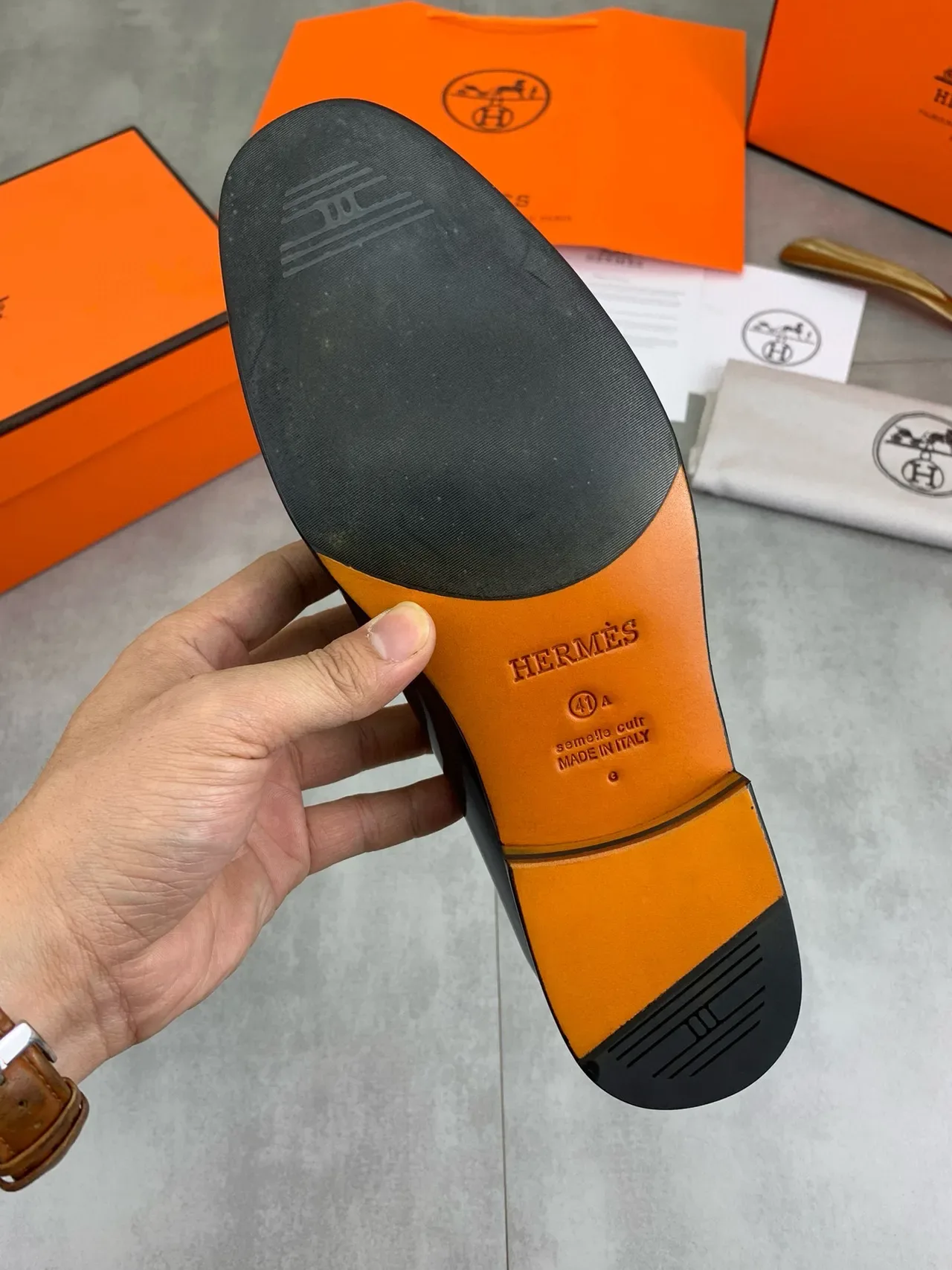 Hermès Oran Mocassins Preto Couro Patent Fivela H 3