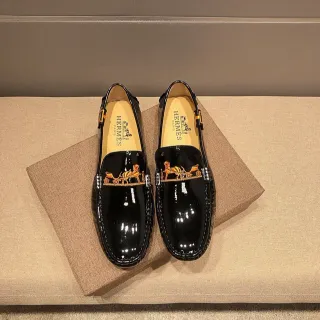 Hermès Oran Black Patent Leather Loafers