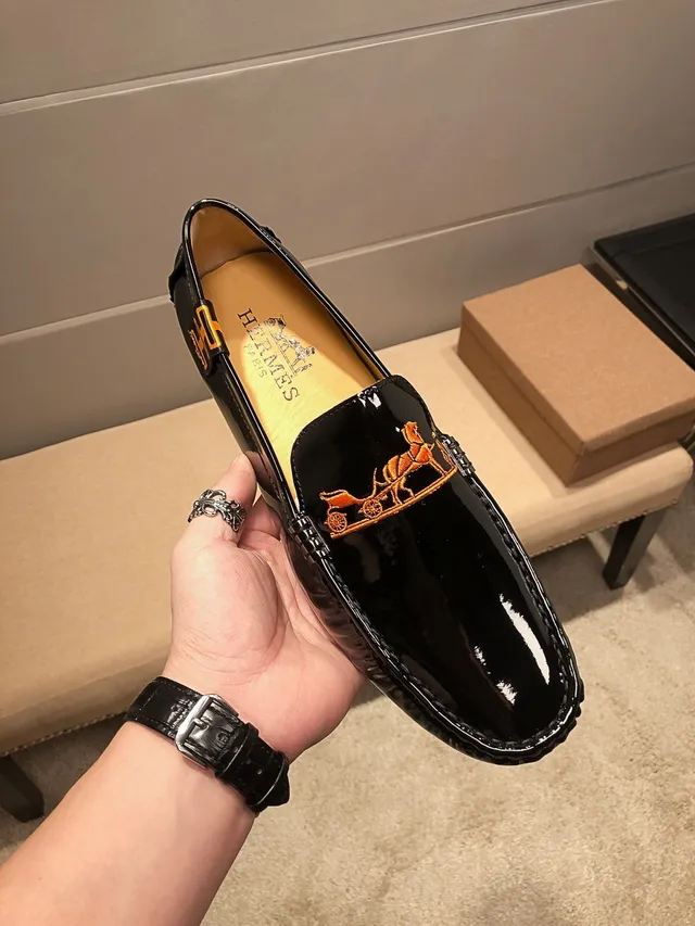 Hermès Oran Black Patent Leather Loafers 2