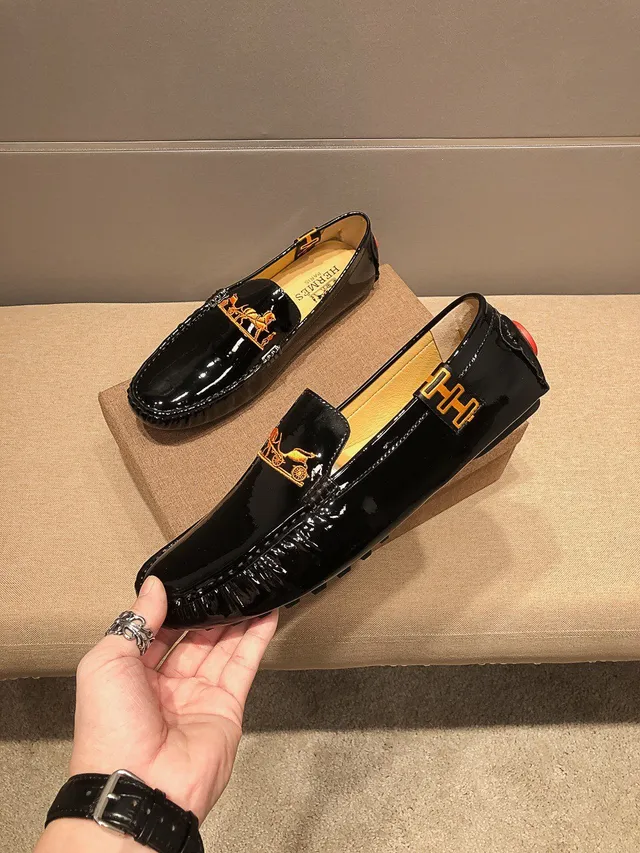 Hermès Oran Black Patent Leather Loafers 4