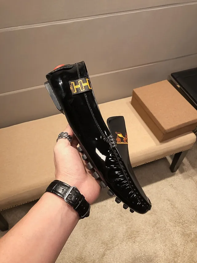 Hermès Oran Black Patent Leather Loafers 6