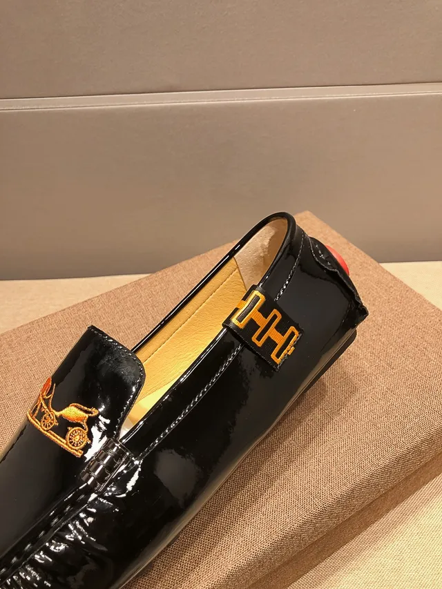 Hermès Oran Black Patent Leather Loafers 8