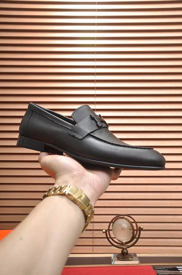 Hermès Oran Black Perforated Leather H-Buckle Loafers 3