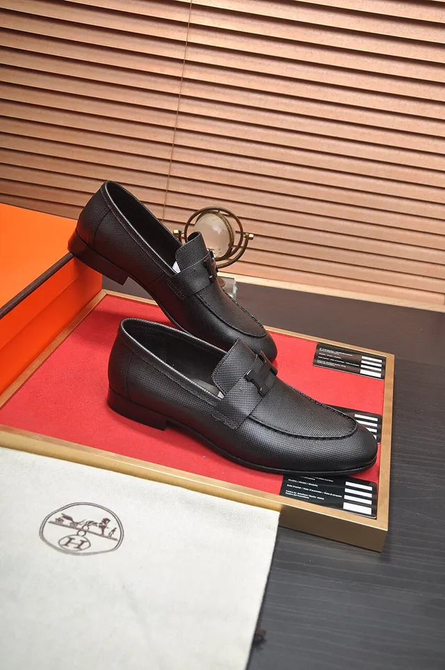 Hermès Oran Black Perforated Leather H-Buckle Loafers 8