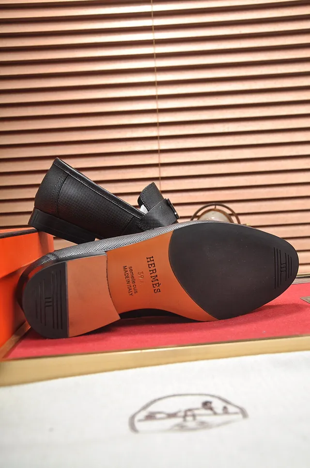Hermès Oran Black Perforated Leather H-Buckle Loafers 5