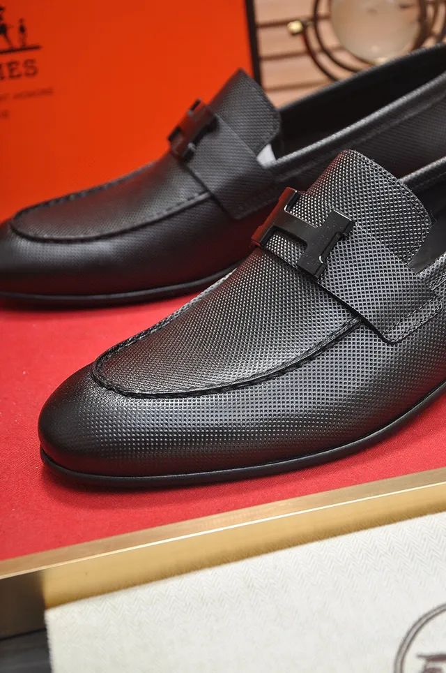 Hermès Oran Black Perforated Leather H-Buckle Loafers 9