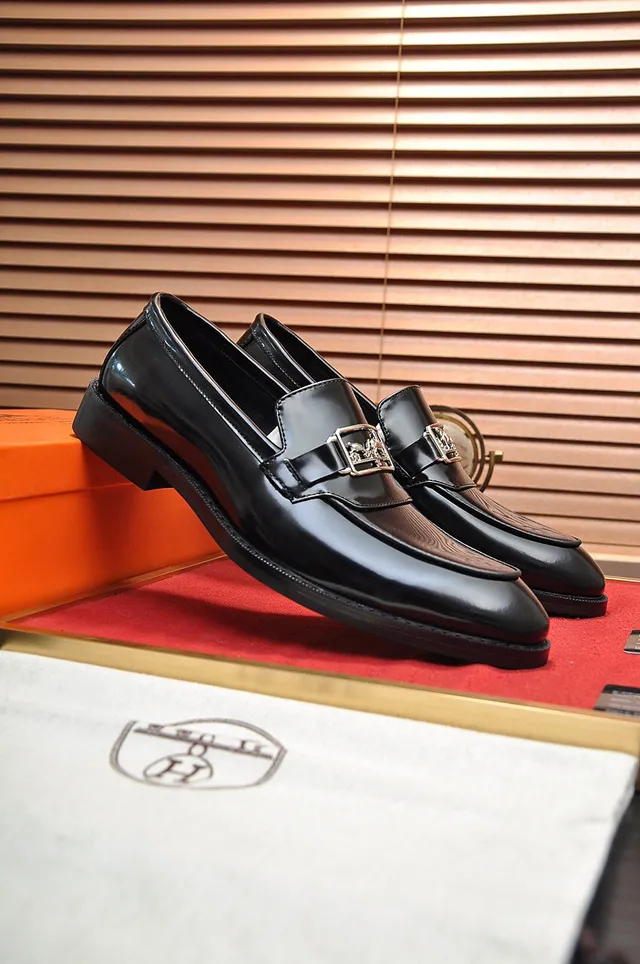Hermès Oran কালো পলিশড চামড়ার বকেল লুফার 8