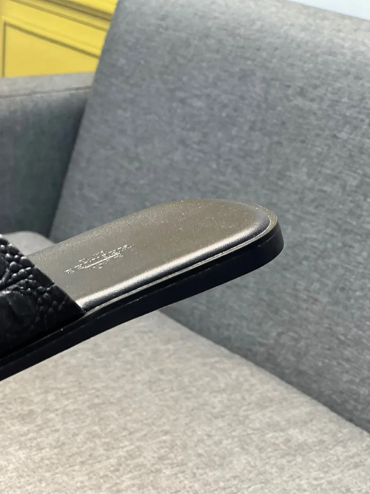 Hermès Oran Crocodile-Embossed Black Slippers 7
