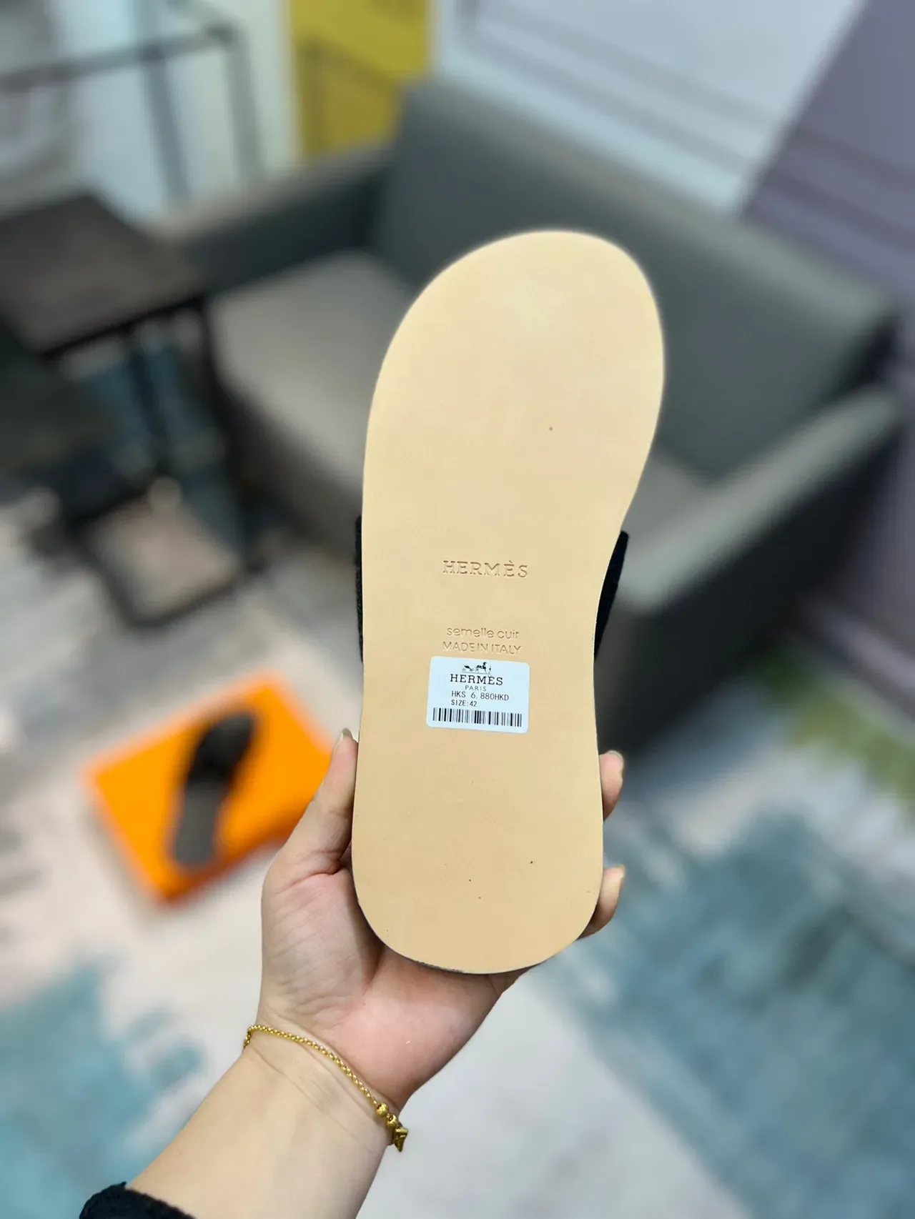 Hermès Oran Crocodile-Embossed Black Slippers 8