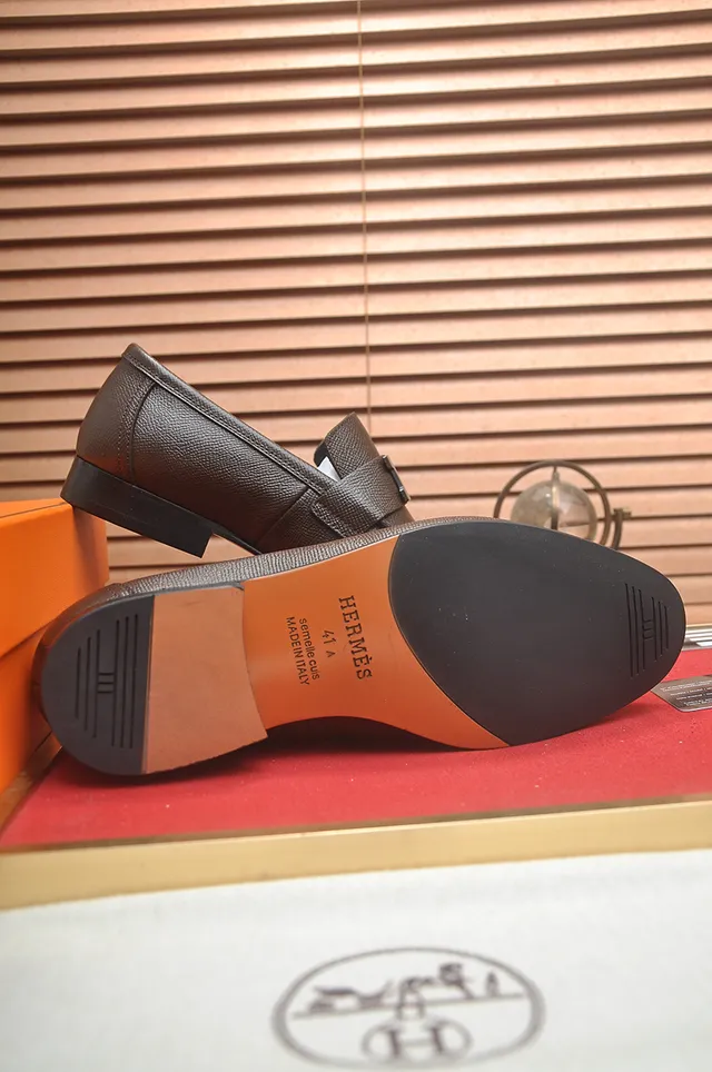 Hermès Oran Loafer Brown Pebbled Leather H-Buckle Loafers 3