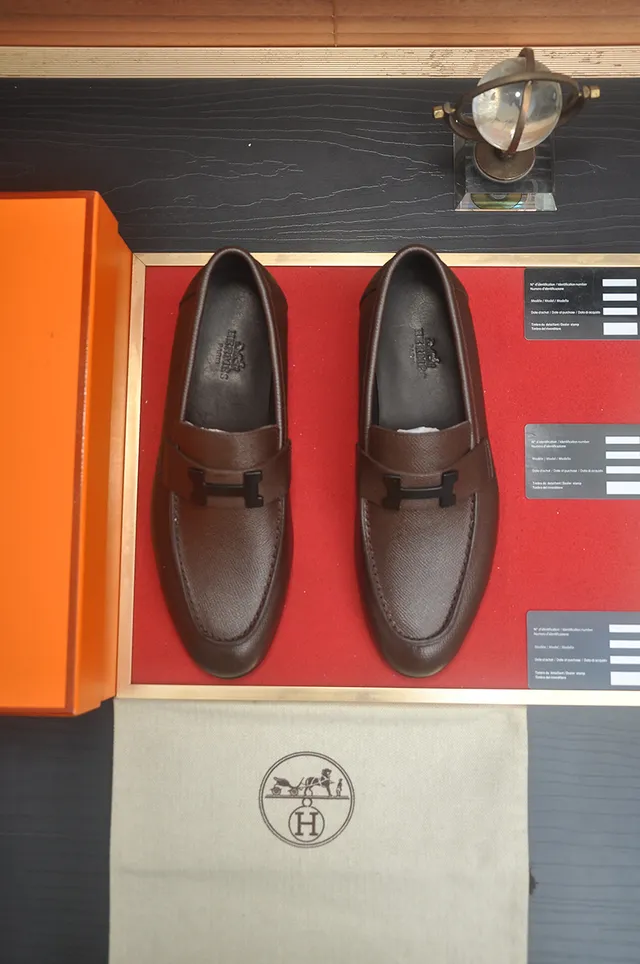 Hermès Oran Loafer Brown Pebbled Leather H-Buckle Loafers 5