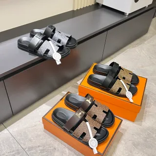 Hermès Oran Monogram Canvas H-Logo Slippers