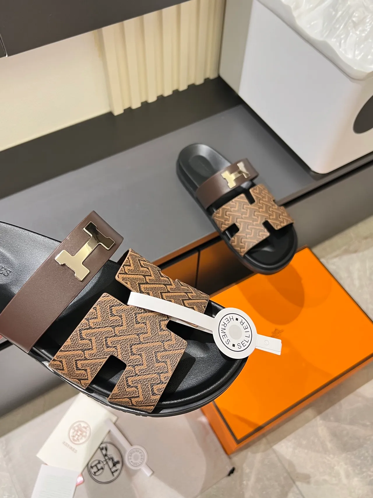 Hermès Oran Monogram Canvas H-Logo Slippers 3