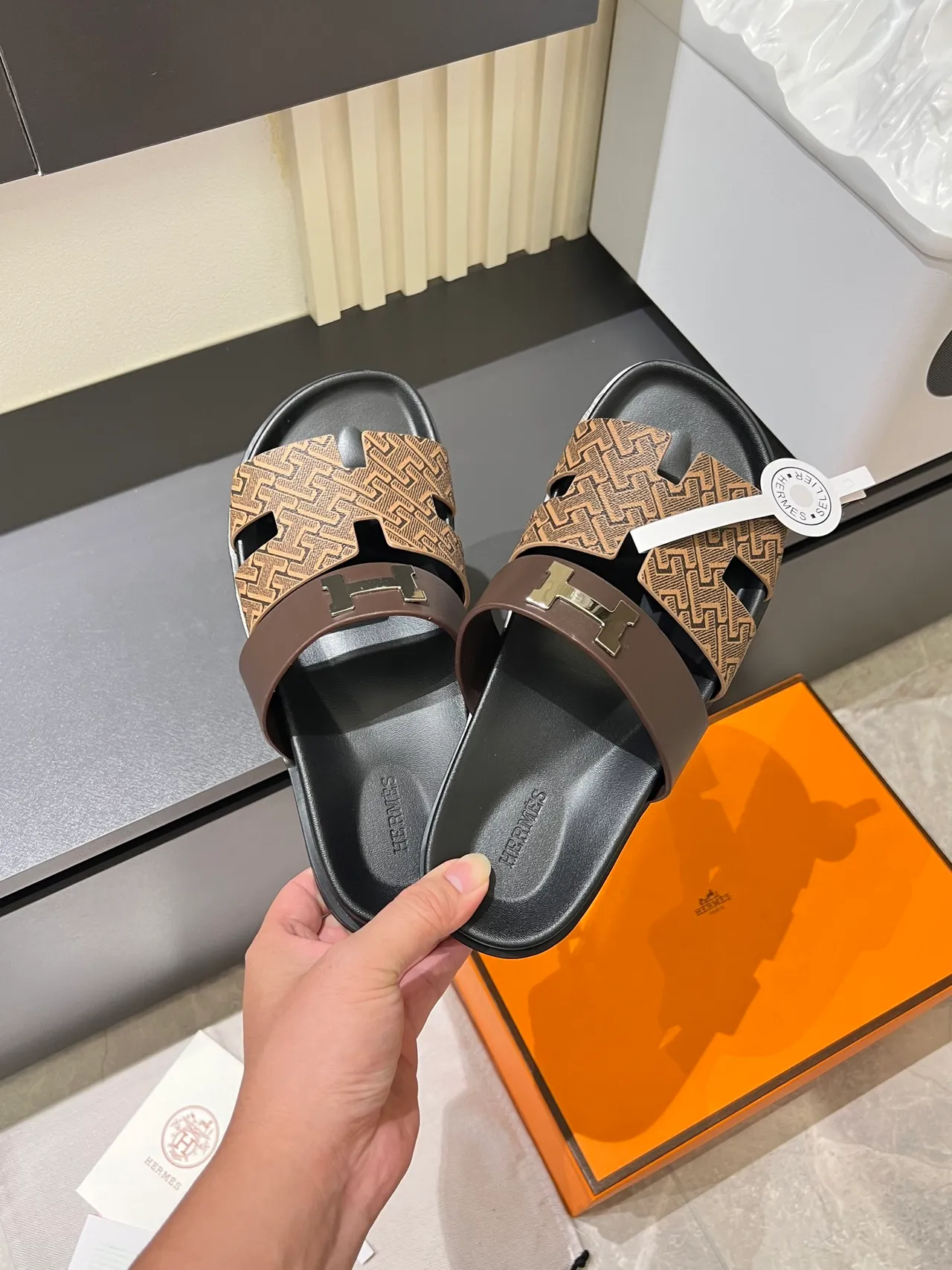 Hermès Oran Monogram Canvas H-Logo Slippers 7