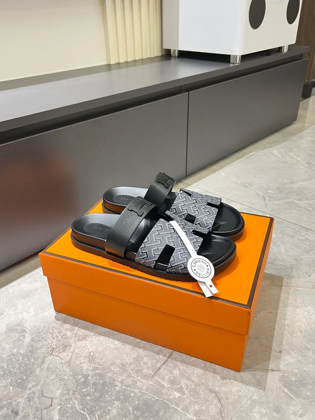 Hermès Oran Monogram Canvas H-Logo Slippers 9