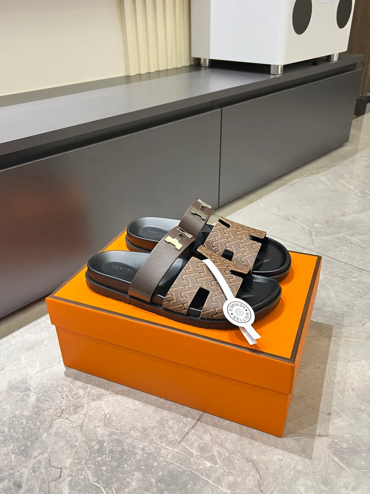 Hermès Oran Monogram Canvas H-Logo Slippers 10