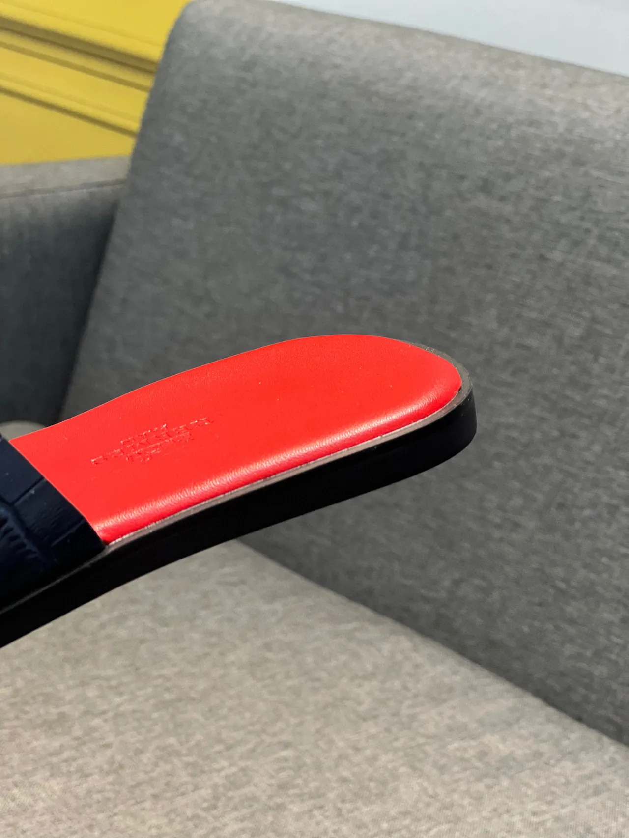 Hermès Oran Navy Croc-Embossed Red Insole Slippers 7
