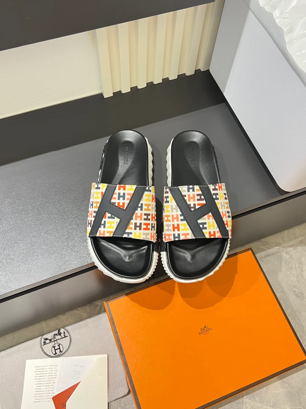 Hermès Oran Slides Multicolor H-Logo Strap Slippers 11