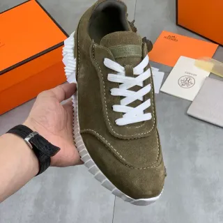 Hermès Oran Sneaker Army Green White Olive Suede Upper Ridged Sole Chunky Sneakers