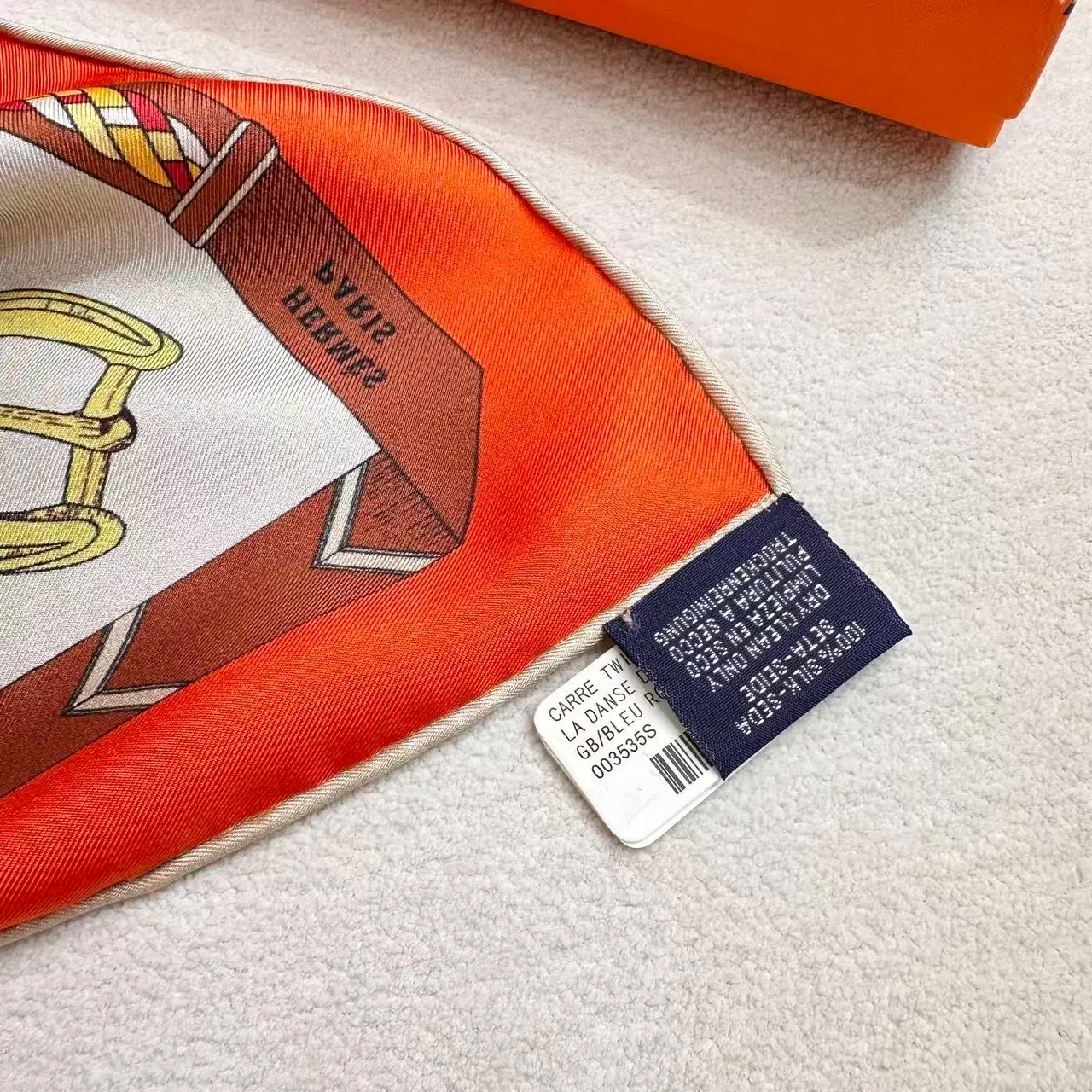 Hermès Orange Beige Equestrian Motif Bordered Square Silk Scarf 2