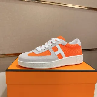 Hermès Orange Gray Low-Top Suede And Mesh Upper Lifestyle Sneakers