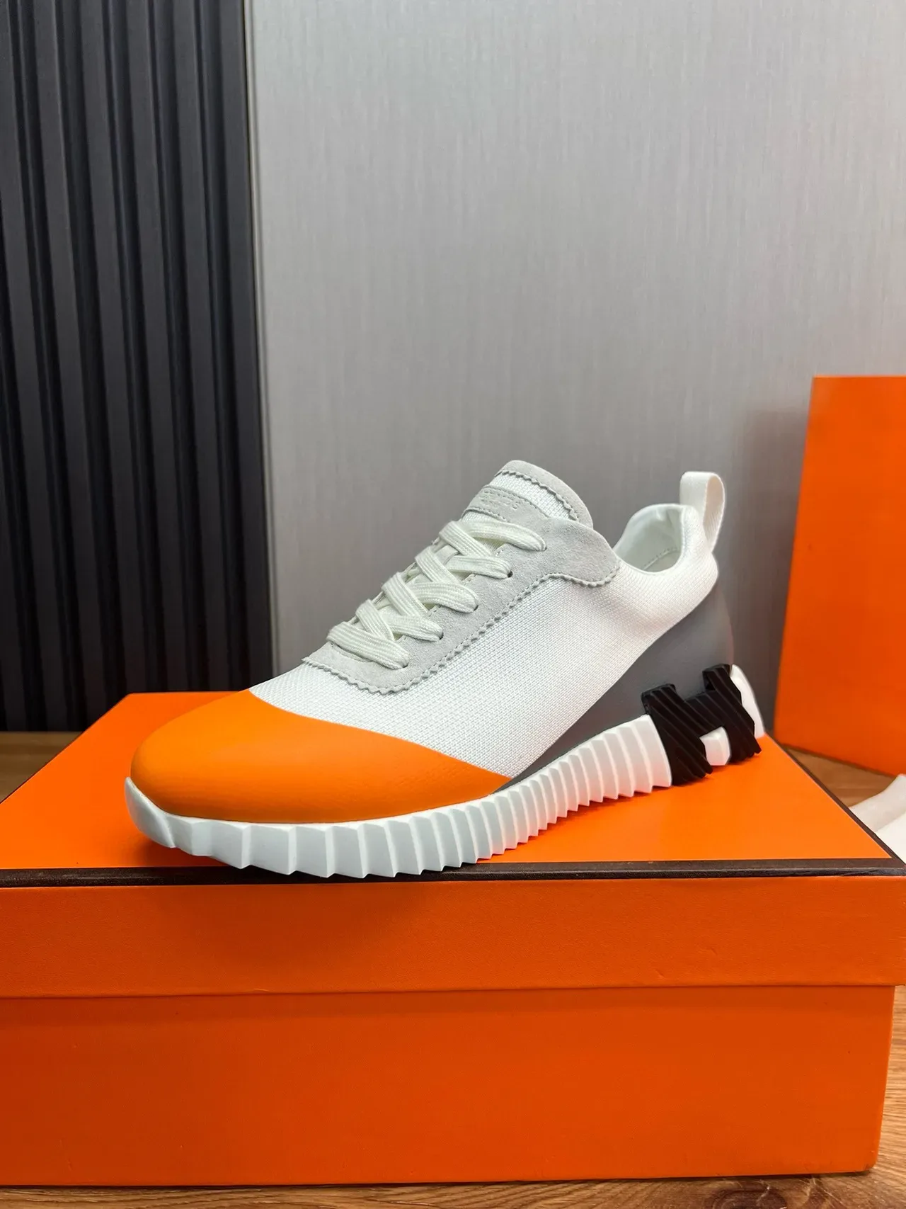 Hermès Orange White Sculpted Ridged Midsole Toe Cap Lifestyle Sneakers 2