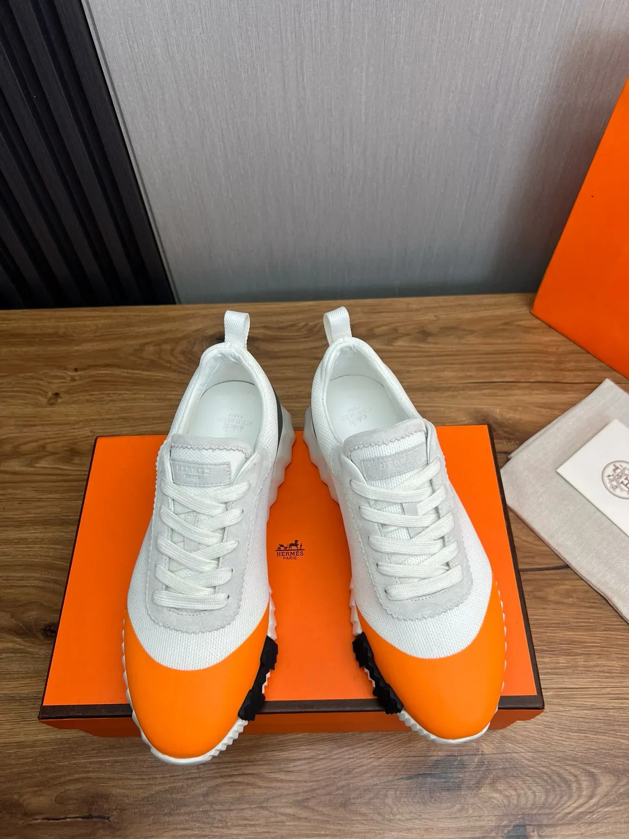 Hermès Orange White Sculpted Ridged Midsole Toe Cap Lifestyle Sneakers 3