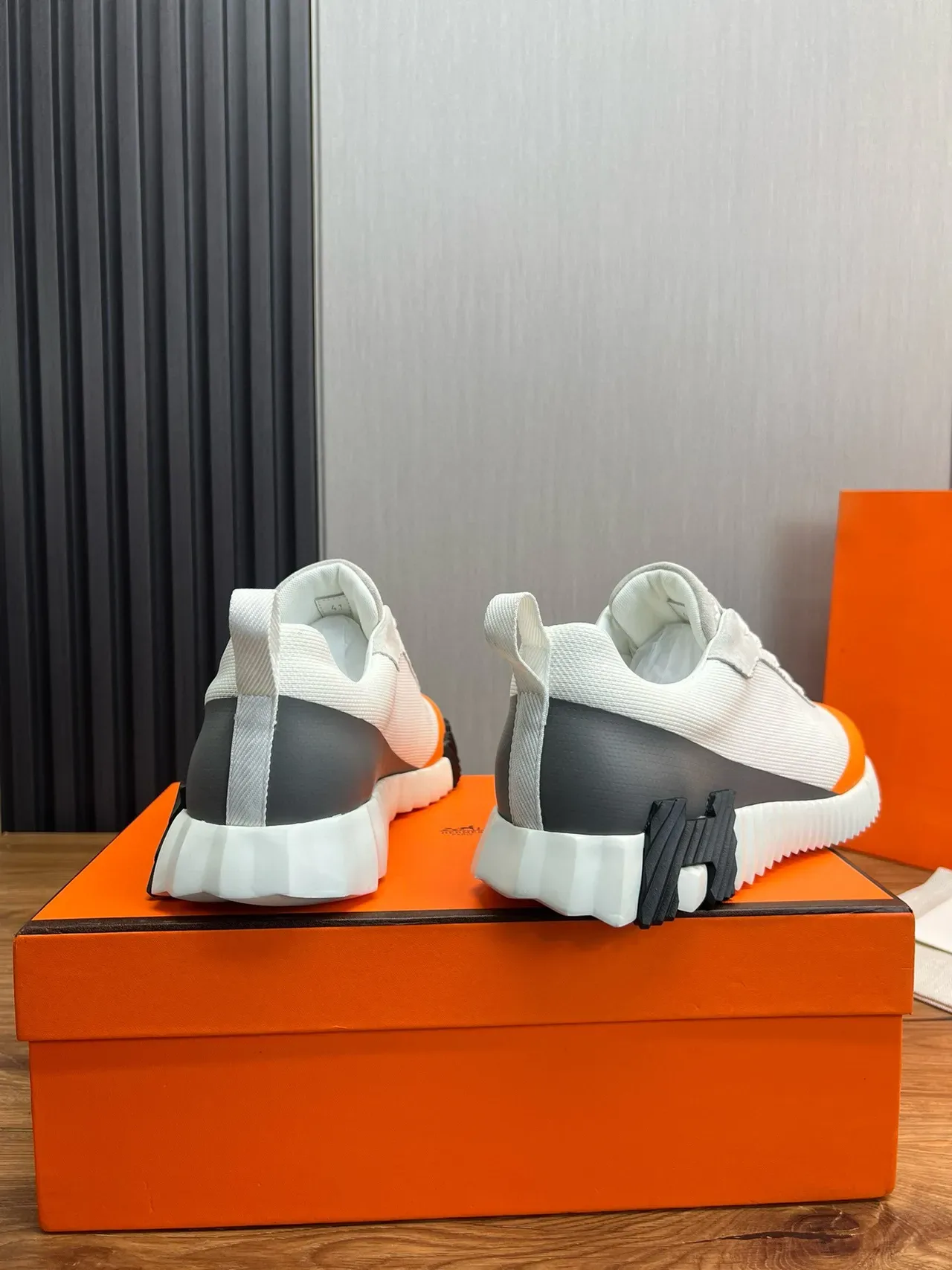 Hermès Orange White Sculpted Ridged Midsole Toe Cap Lifestyle Sneakers 5